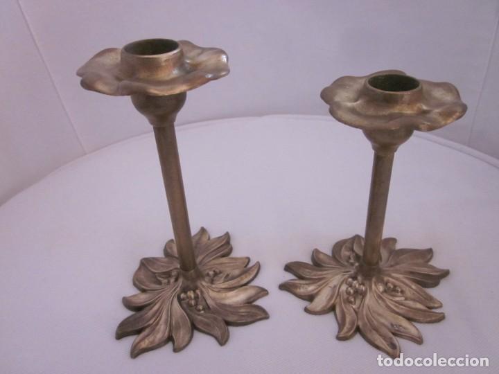 Vintage: PAREJA DE CANDELABROS ART NOUVEAU ESTILO - Foto 6