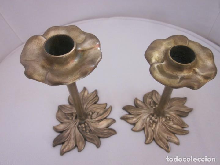 Vintage: PAREJA DE CANDELABROS ART NOUVEAU ESTILO - Foto 9
