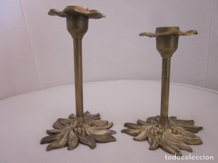 Vintage: PAREJA DE CANDELABROS ART NOUVEAU ESTILO - Foto 10