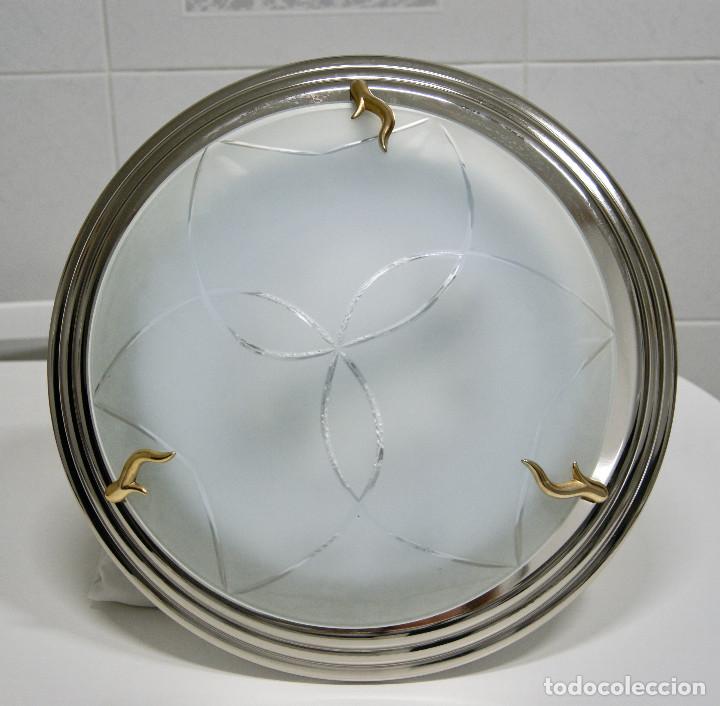 Vintage: aplique/plaf&oacute;n cromo, oro y cristal - Foto 1