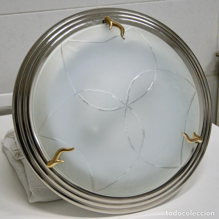 Vintage: aplique/plaf&oacute;n cromo, oro y cristal - Foto 2