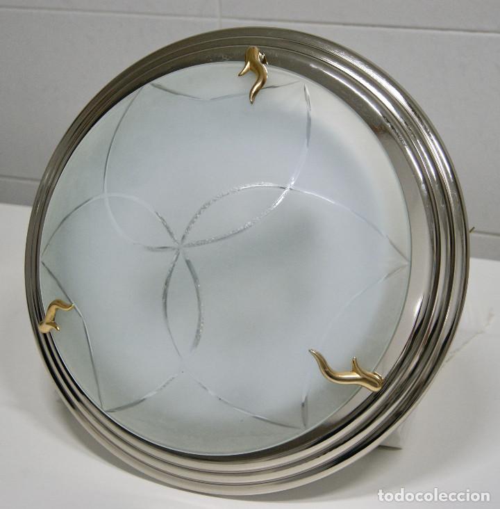 Vintage: aplique/plaf&oacute;n cromo, oro y cristal - Foto 3