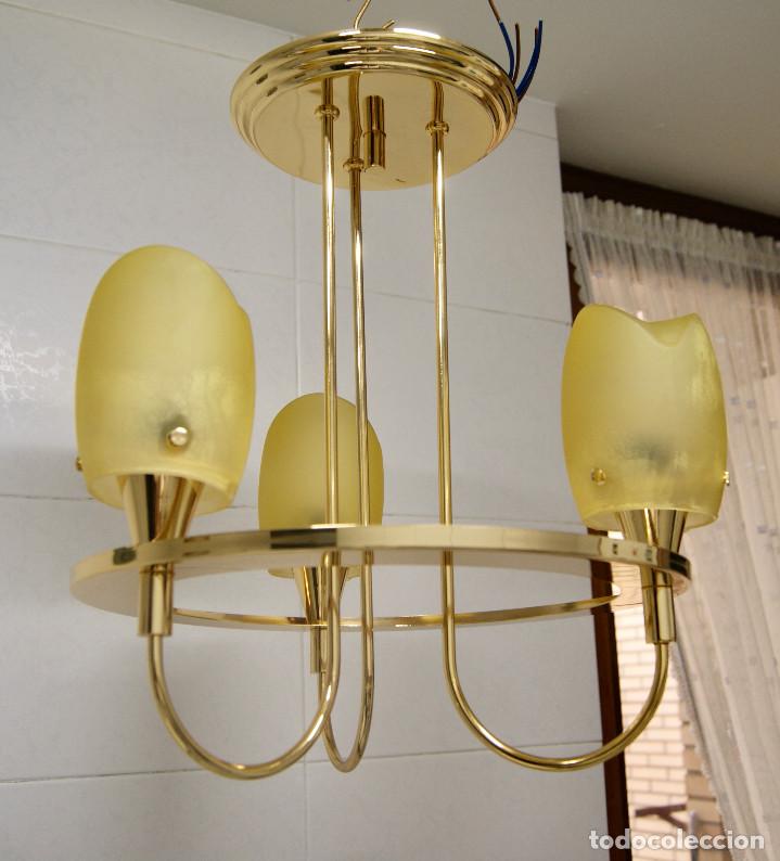 Vintage: lampara de techo dorada y cristal - Foto 3