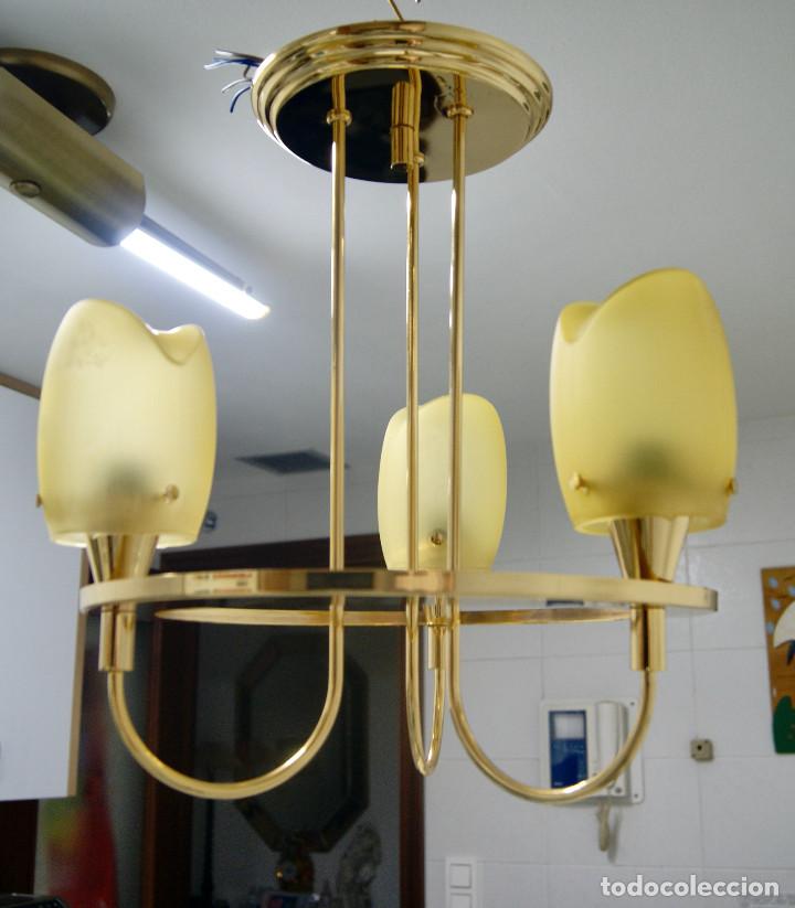 Vintage: lampara de techo dorada y cristal - Foto 4