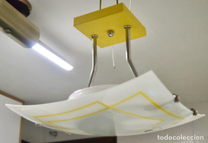 Vintage: lampara de techo tipo semiplaf&oacute;n en cromo, opal y amarillo - Foto 6