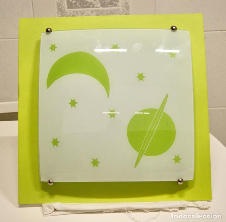 Vintage: aplique/plaf&oacute;n verde y cristal - Foto 1