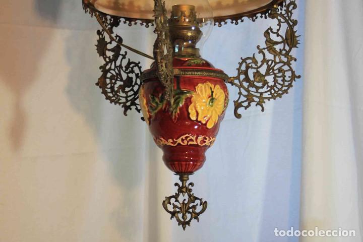 Vintage: LAMPARA TECHO QUINQUE NARANJA - Foto 2