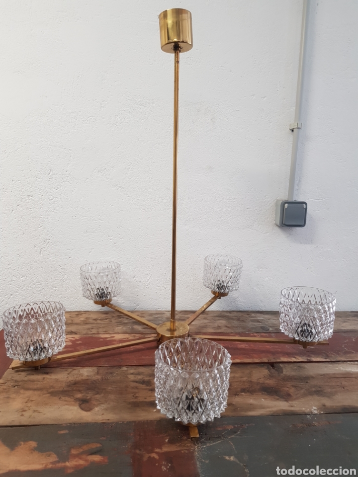 Vintage: Lampara de techo cristal dorada. - Foto 1