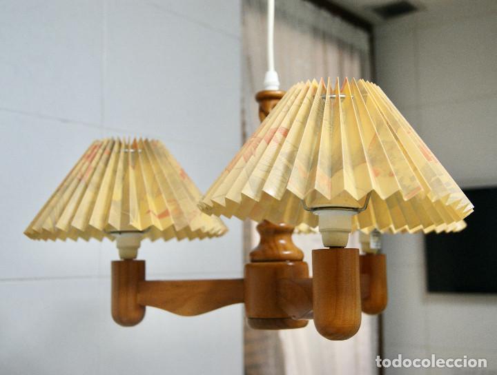 Vintage: lampara de techo madera y pantallas - Foto 3