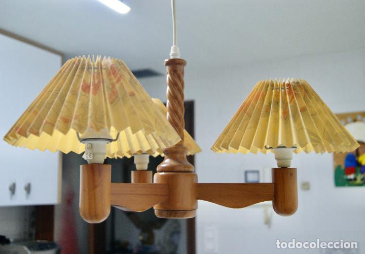 Vintage: lampara de techo madera y pantallas - Foto 4