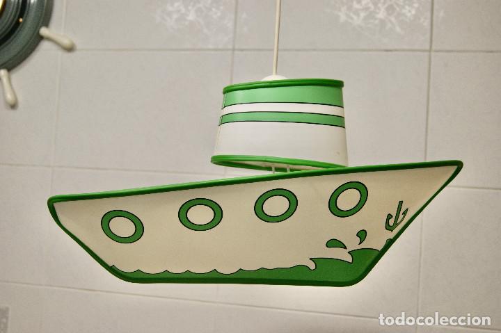 Vintage: lampara de techo barco en blanco y verde - Foto 2