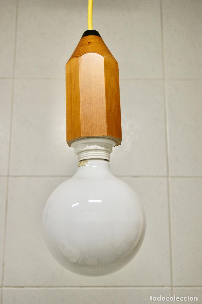 Vintage: lampara de techo lapicero, madera y amarillo - Foto 1