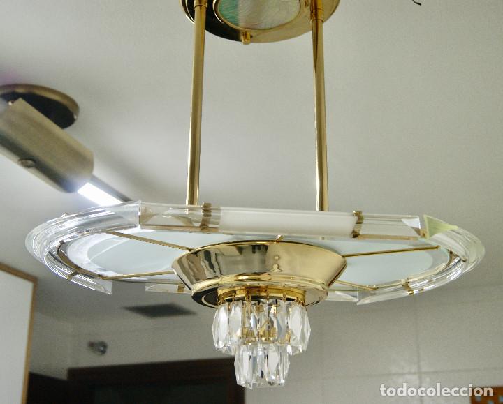 Vintage: lampara de techo dorada y cristal - Foto 3