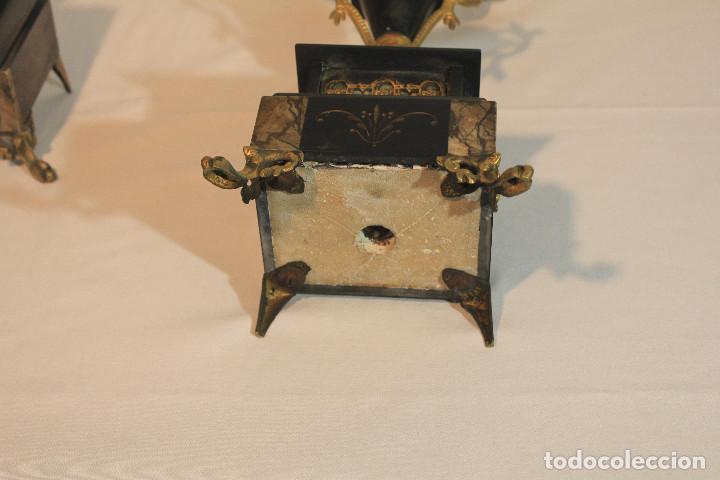 Vintage: PAREJA CANDELABROS BRONCE MARMOL 4 PIES - Foto 13