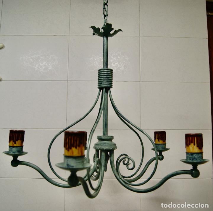 Vintage: lampara de techo verde con velas - Foto 1