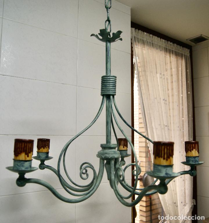 Vintage: lampara de techo verde con velas - Foto 2