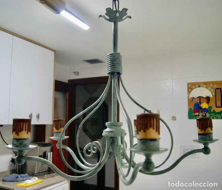 Vintage: lampara de techo verde con velas - Foto 3