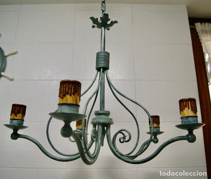 Vintage: lampara de techo verde con velas - Foto 4
