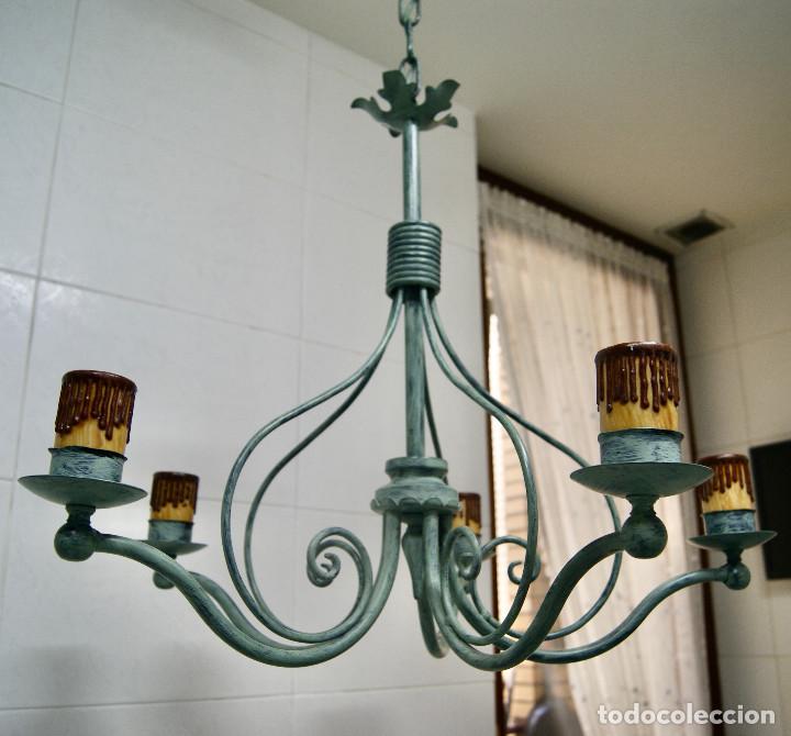 Vintage: lampara de techo verde con velas - Foto 5