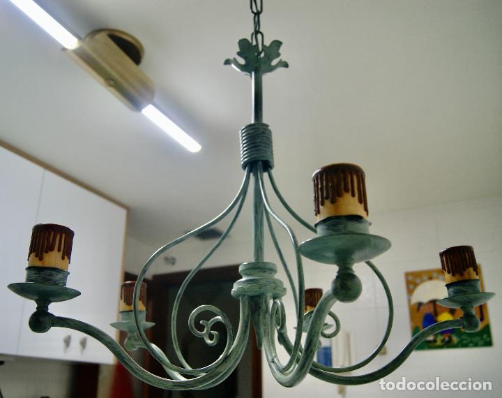 Vintage: lampara de techo verde con velas - Foto 6