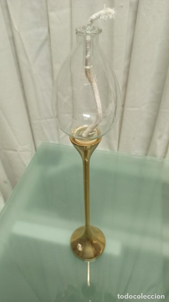 Vintage: CANDELABRO ACEITE BRONCE Y CRISTAL - Foto 2