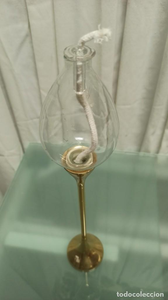 Vintage: CANDELABRO ACEITE BRONCE Y CRISTAL - Foto 4