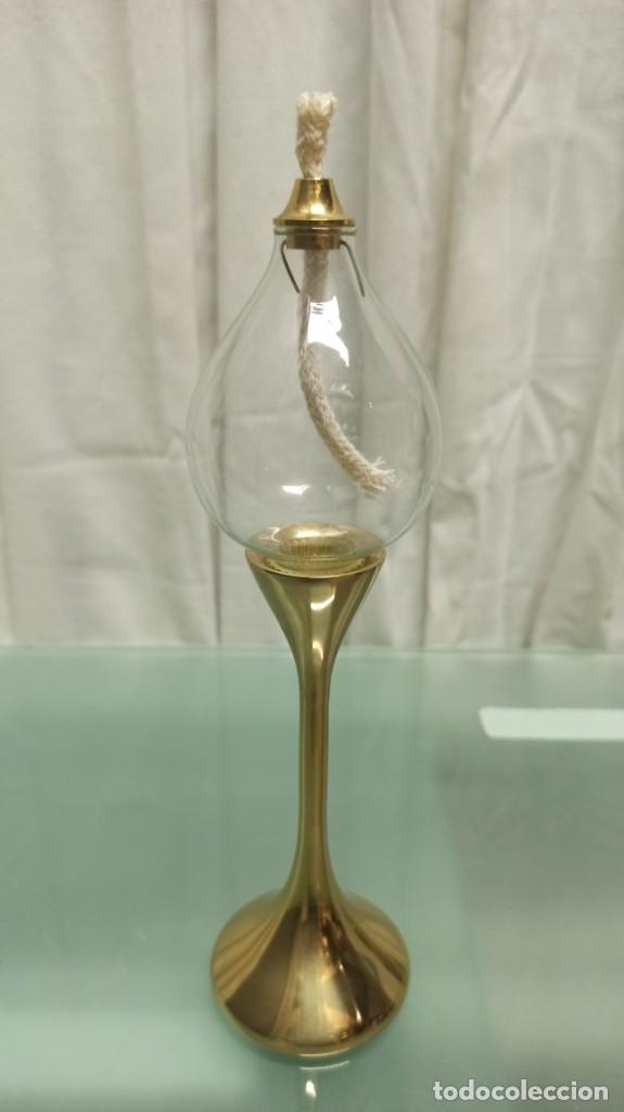 Vintage: CANDELABRO BRONCE Y CRISTAL PARA ACEITE - Foto 1