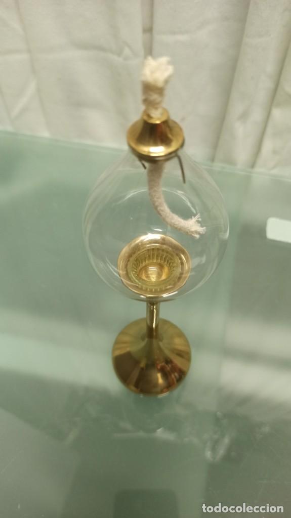 Vintage: CANDELABRO BRONCE Y CRISTAL PARA ACEITE - Foto 2