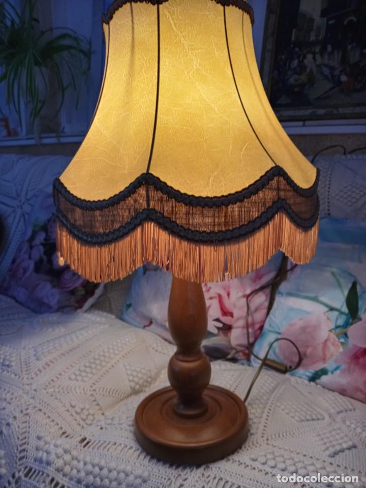 Vintage: LAMPARA MADERA TULIPA DE PIEL - Foto 1