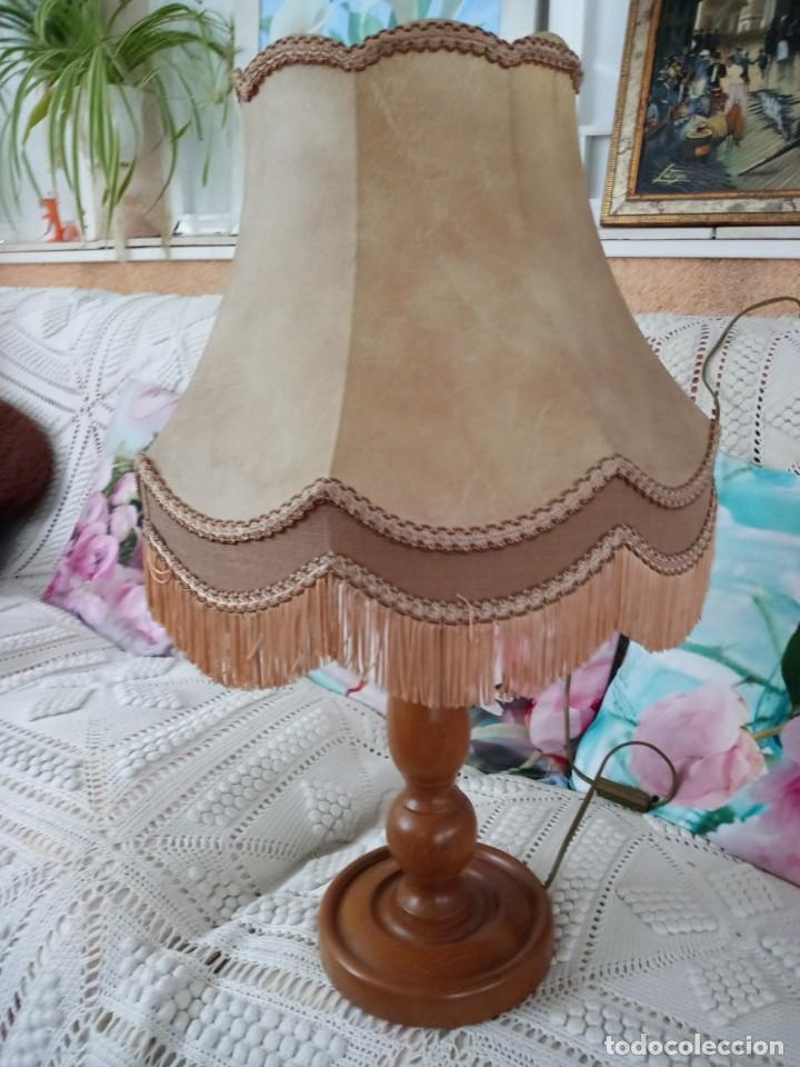 Vintage: LAMPARA MADERA TULIPA DE PIEL - Foto 2