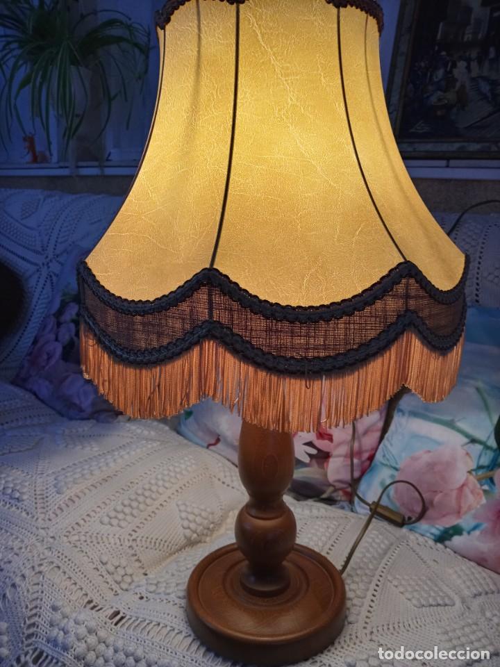 Vintage: LAMPARA MADERA TULIPA DE PIEL - Foto 3
