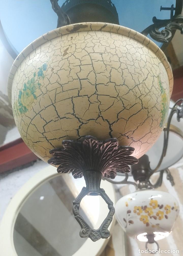 Vintage: L&aacute;mpara de techo de opalina azul tipo quinqu&eacute; - Foto 6