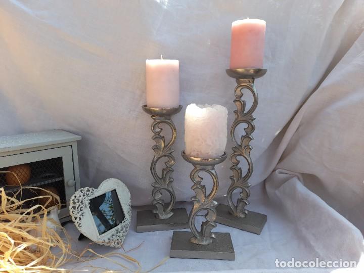 Vintage: 3 candeleros de metal - Foto 2