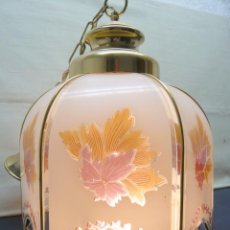 Vintage: EXCLUSIVA GRAN LAMPARA FLORAL PINK & GOLD DISEÑO S. XX - 6 LAMAS EN CRISTAL ESTRUCTURA DE LATON. Lote 343709573