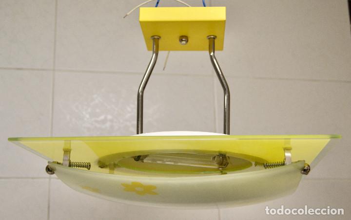 Vintage: lampara de techo amarillo, cromo, blanco y cristal - Foto 2