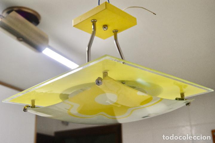 Vintage: lampara de techo amarillo, cromo, blanco y cristal - Foto 6