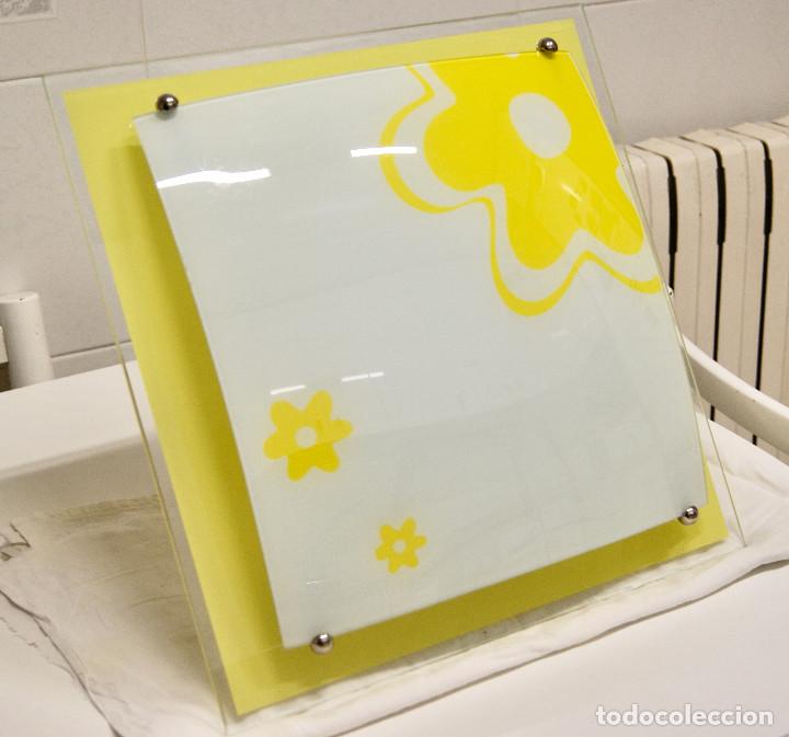 Vintage: aplique/plaf&oacute;n amarillo, blanco y cristal - Foto 2