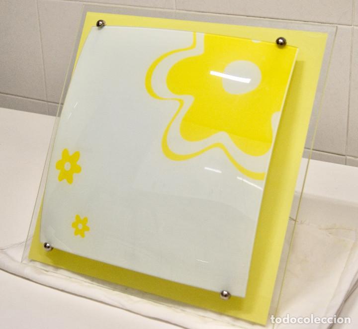 Vintage: aplique/plaf&oacute;n amarillo, blanco y cristal - Foto 3