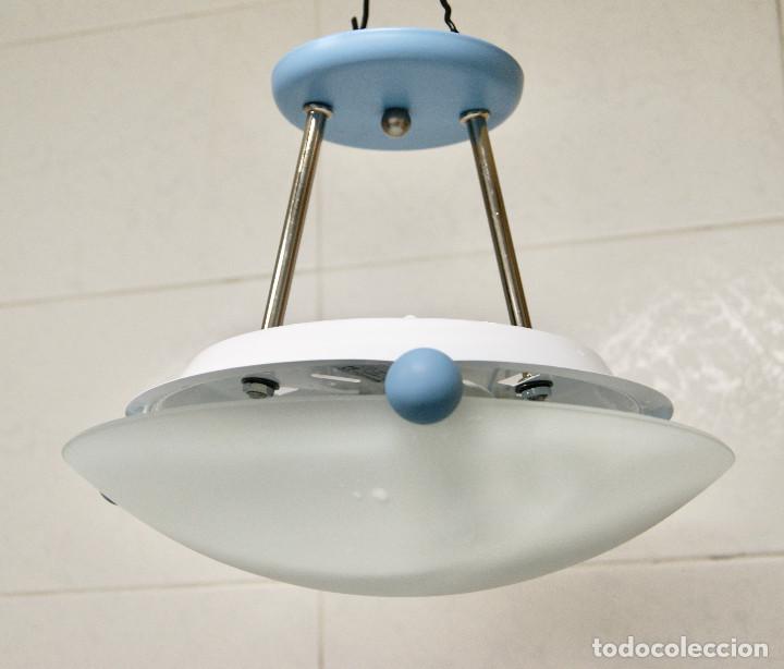 Vintage: lampara de techo azul, cromo y blanco - Foto 2