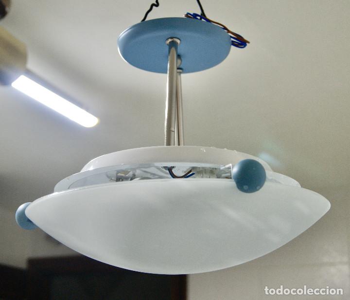 Vintage: lampara de techo azul, cromo y blanco - Foto 4