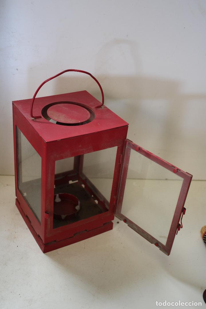 Vintage: farol rojo de metal con cristales - Foto 2