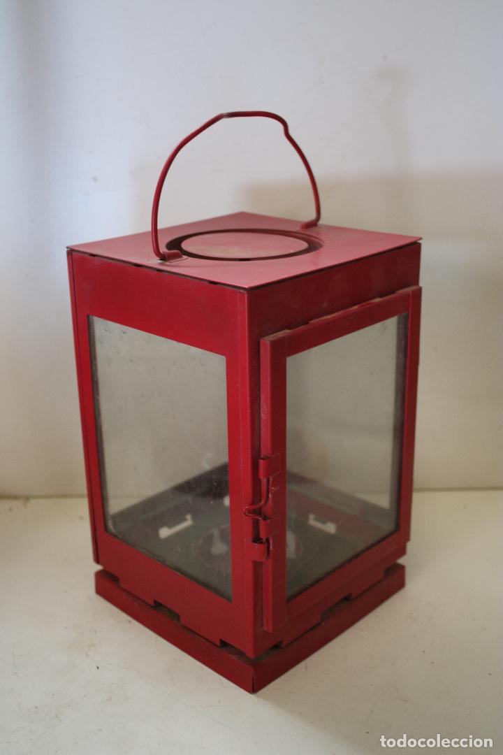 Vintage: farol rojo de metal con cristales - Foto 3