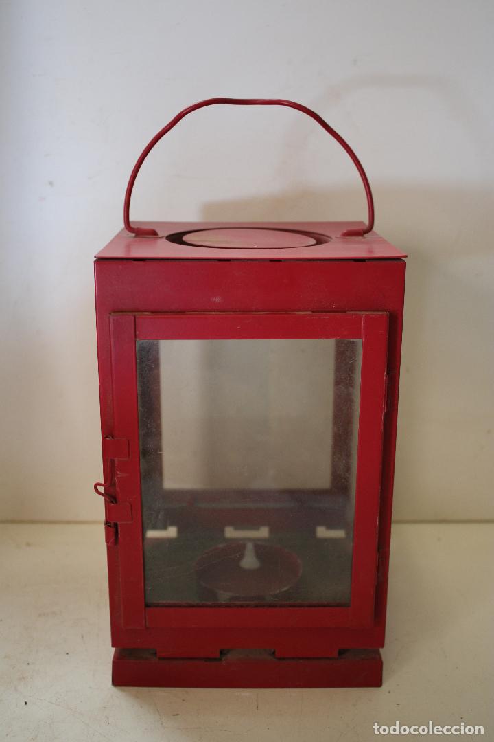 Vintage: farol rojo de metal con cristales - Foto 1