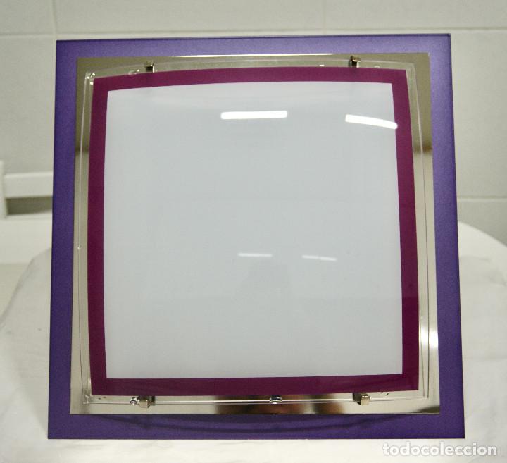 Vintage: aplique/plaf&oacute;n morado cromo blanco y cristal - Foto 1
