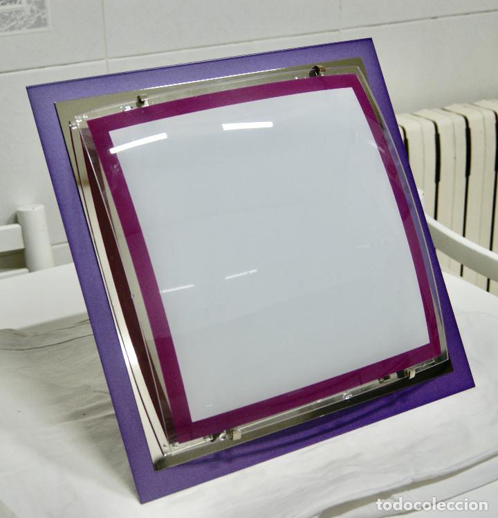 Vintage: aplique/plaf&oacute;n morado cromo blanco y cristal - Foto 2