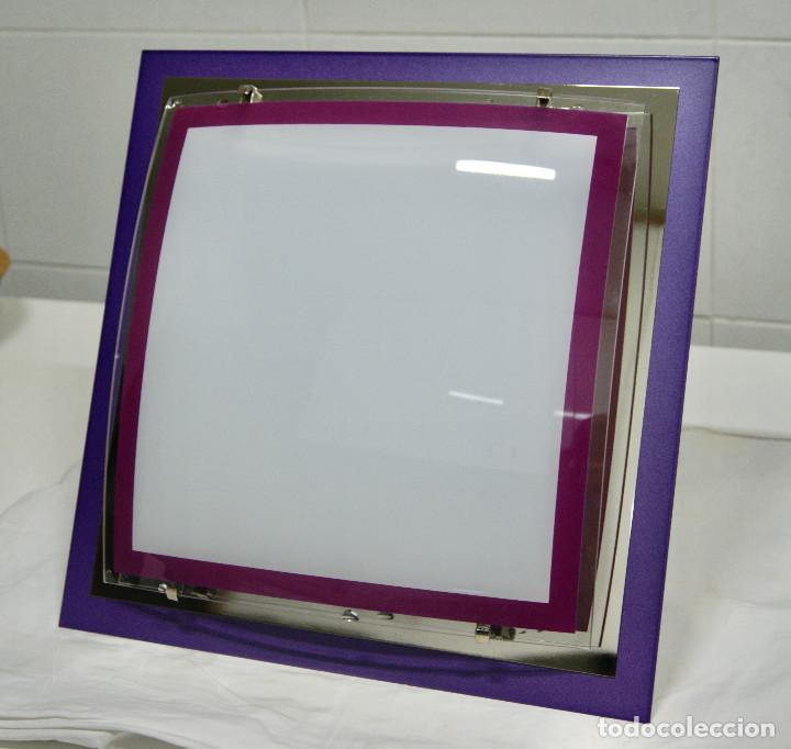 Vintage: aplique/plaf&oacute;n morado cromo blanco y cristal - Foto 3