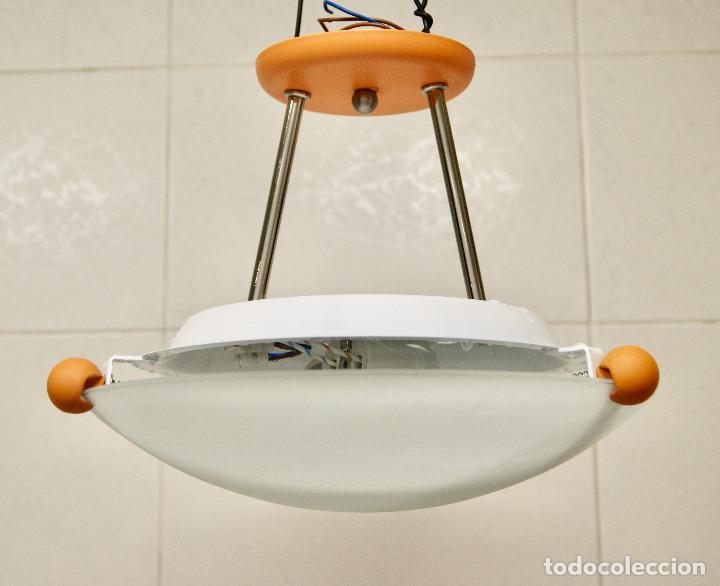Vintage: lampara de techo naranja cromo blanco y cristal - Foto 1