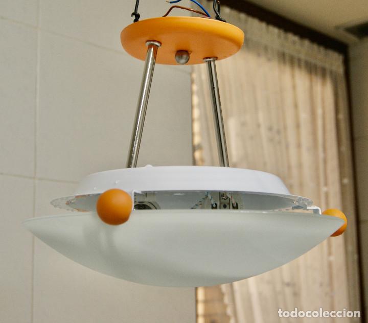 Vintage: lampara de techo naranja cromo blanco y cristal - Foto 2
