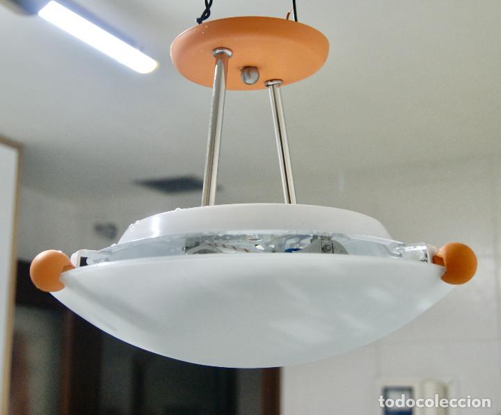 Vintage: lampara de techo naranja cromo blanco y cristal - Foto 3