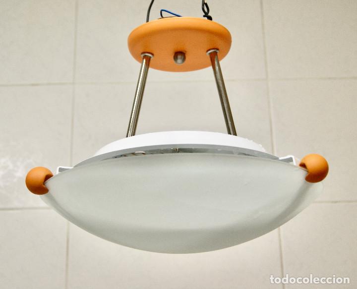 Vintage: lampara de techo naranja cromo blanco y cristal - Foto 4